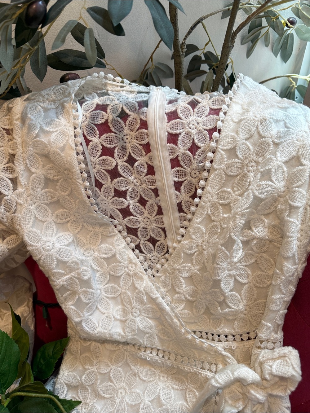 White Floral Lace Wrap Dress - Women’s - Picture 2 of 13